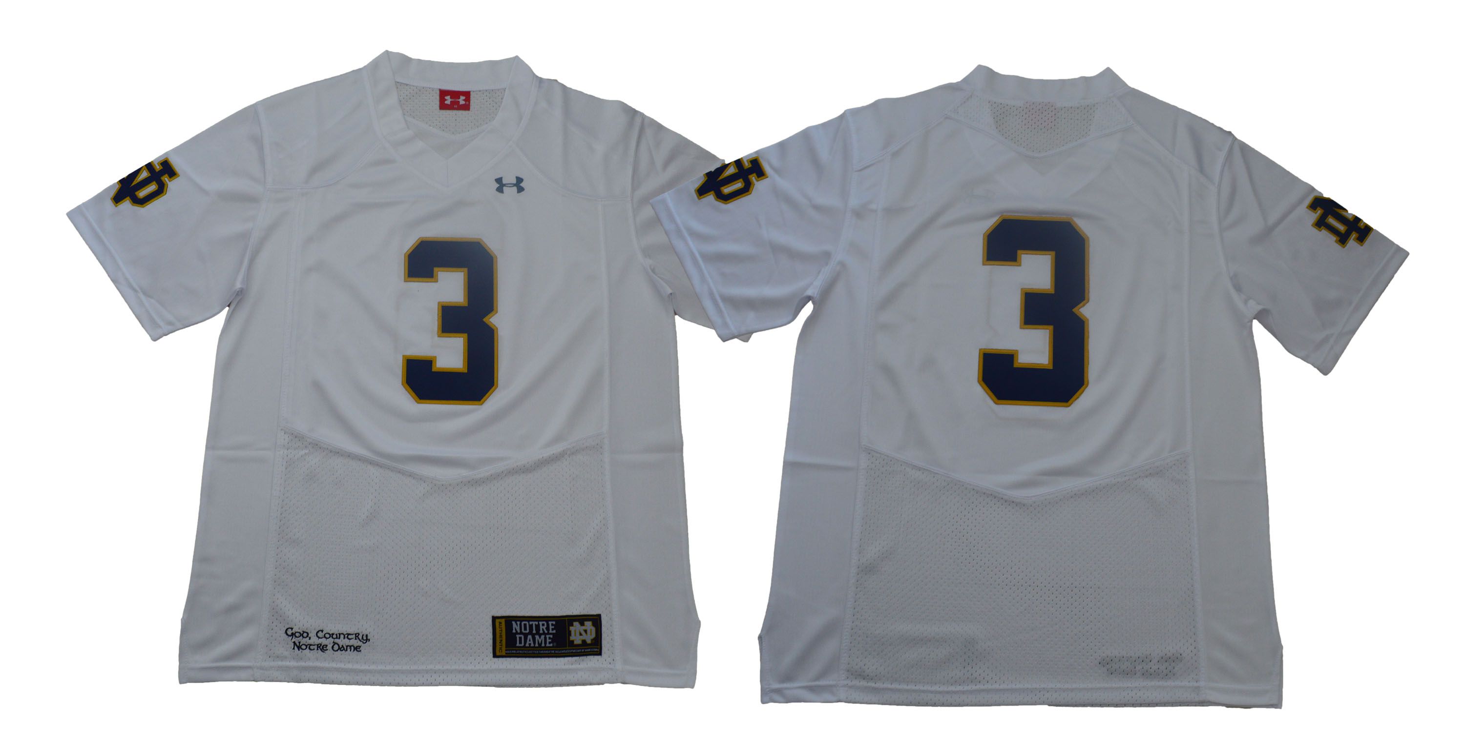 Men Norte Dame Fighting Irish 3 No name White Stitched NCAA Jersey